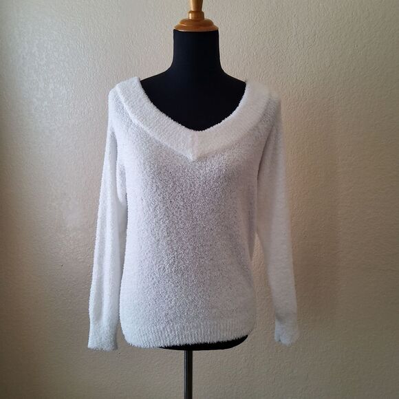 Hello Nite Plush Pullover Cozy Super Soft V-Neck Sweater XS White New - Picture 3 of 7